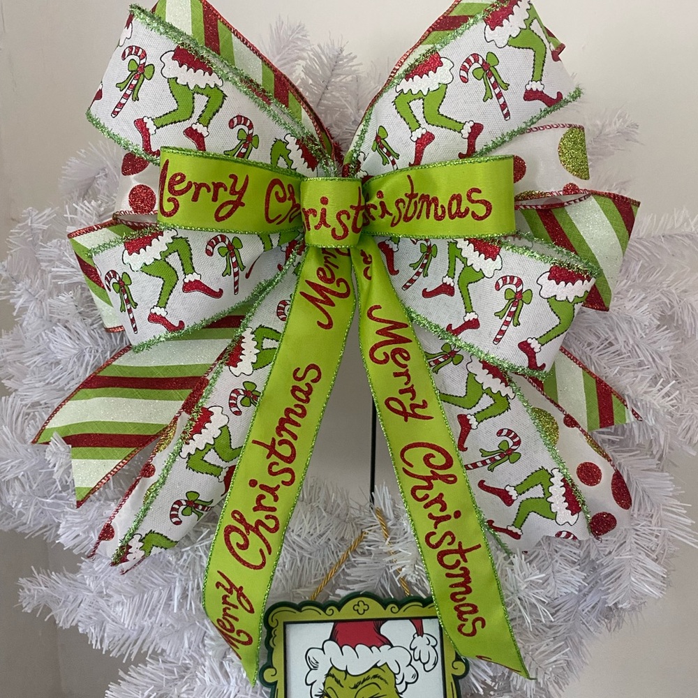 Christmas Grinch Wreath bow,Candy Cane,Christmas Tree topper,Christmas Decor